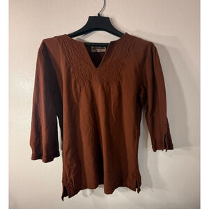 Manta Brown Boho Peasant Tunic Top Womens oversized 2XL 100% Cotton